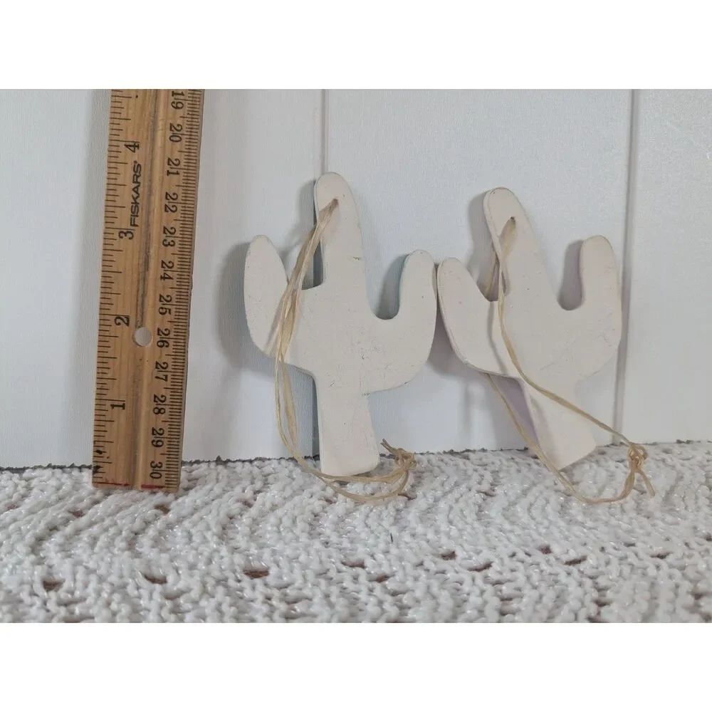 2 Ceramic Cactus Ornaments - Hand painted blue and pink - 3.5